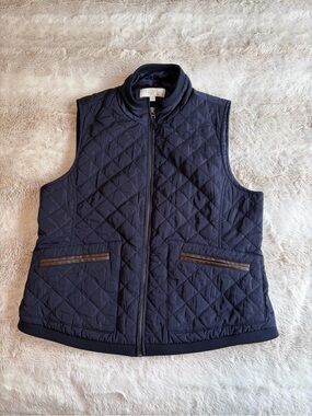 Talbots Navy Quilted Sleeveless Puffer Vest medium petite